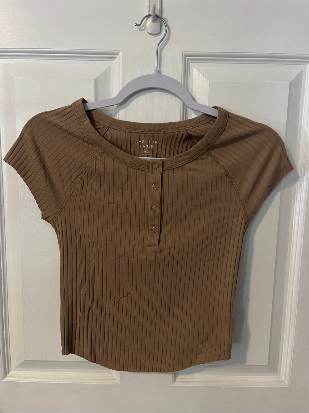 American Eagle Outfitters Brown Ribbed Henley Crop Top